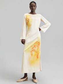 Ontre 2025 Autumn/Winter Seasonal Dress, Floral Print Long Sleeve Dress, Elegant Acetate Gown