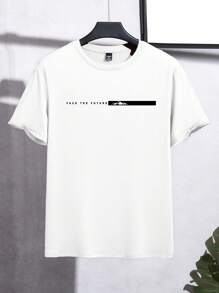 Manfinity Homme Camiseta de manga corta cuello redondo de ajuste slim con gráfico minimalista para hombres