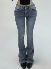 DAZY Women's Slim Fit Low Waist Flared Long Denim Jeans, All Season - Light Wash - View 3