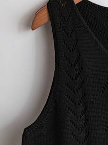 EMERY ROSE Atasan Sweater Rajut Kasual Motif Bunga Berongga Ukuran Plus untuk Wanita - Hitam - View 5