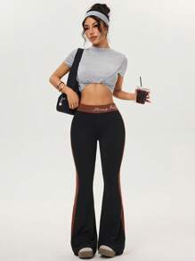 Easithlete Camiseta activa de corte cropped de unicolor de moda casual para mujer - Gris - Ver 4