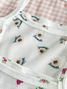 SHEIN Vintaside Kids 4 件套婴儿/女婴碎花休闲上衣，乡村度假风格，舒适百搭时尚，春夏 - 彩色 - 查看 5