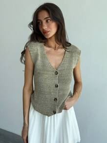 Aloruh 女士罗纹针织无袖开襟休闲开衫