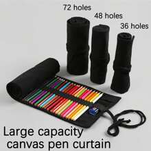 1 hộp đựng bút chì vải đen thủ công – 36/48/72 lỗ, sức chứa cực lớn cho bút chì nghệ thuật, lý tưởng để phác thảo, vẽ và du lịch - màu đen - Xem 1
