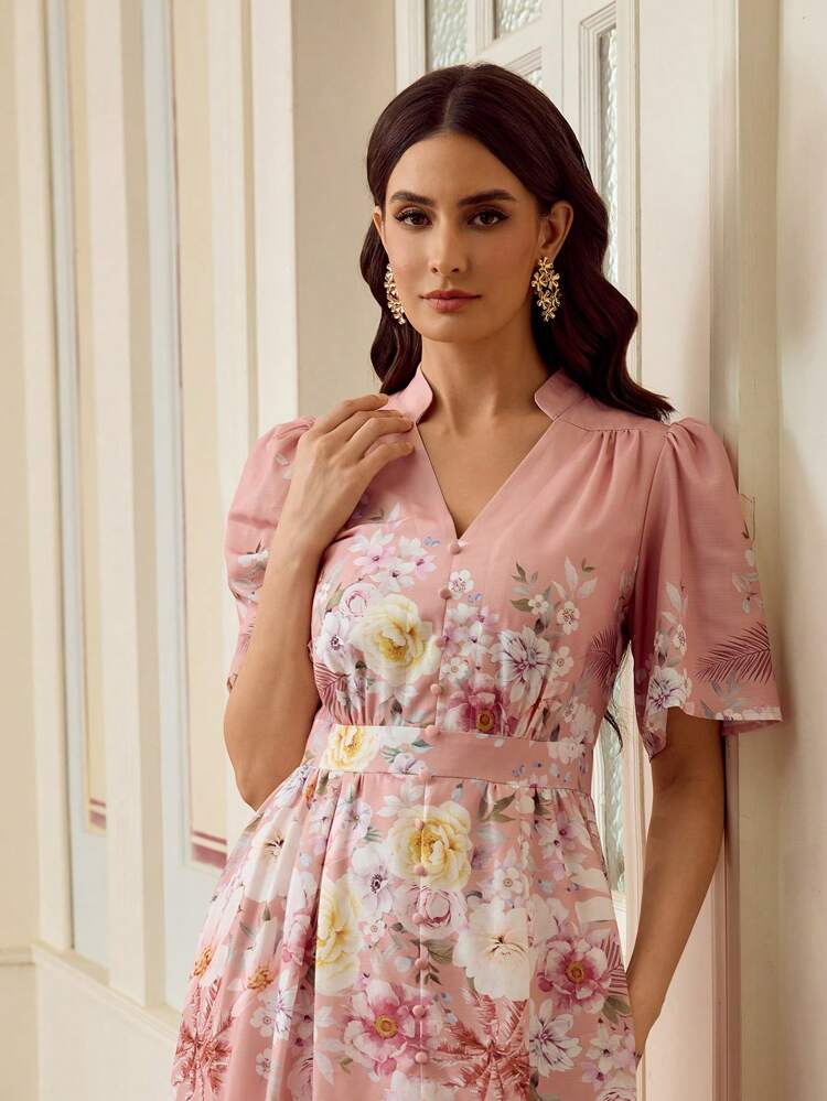 ZEYLAH Vestido casual con cuello en V y estampado floral, para primavera/verano