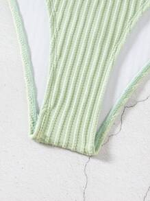 Swim SXY Bộ đồ bơi bikini đi biển hở lưng cổ tròn vải kết cấu rắn mới mùa hè - Màu xanh Bạc hà - Xem 8