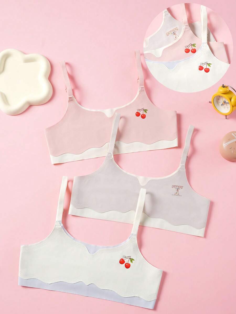SHEIN Juego de 3 piezas de ropa interior para niñas, con tirantes ajustables y diseño estampado - Multicolor - Ver 1