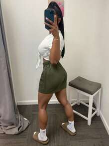 SHEIN LUNE Plus Size Solid Color Mini Skirt, Fashion For Summer - Army Green - View 2