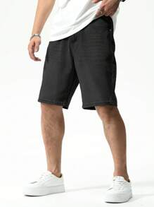 Manfinity Hypemode Quần short denim cài nút thời trang dành cho nam, thích hợp mặc hàng ngày vào mùa hè Quần short jean đen nam - màu đen - Xem 3