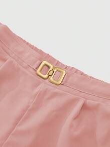 GlowEve Women's Summer Solid Color V-Neck Ruffle Sleeve Top And Pants Fashionable Suit - Dusty Pink - View 8