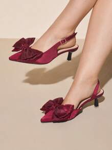 CUCCOO CURVES Pointed Toe High Heels Wide Fit Plus Size Satin Pumps, Elegant Burgundy, Suitable For All Seasons - Burgundy - View 5