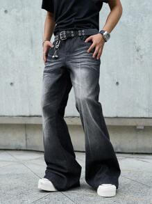 Manfinity EMRG 男士休闲水洗喇叭裤牛仔裤 - 黑色 - 查看 6