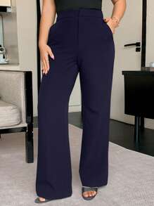 Dazy Plus Große Größen einfarbige lose gerade geschnittene Lässig Schwarze Hosen, Ganzjahreshosen Herbst - marineblau - Übersicht 2