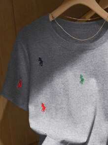 INAWLY 女士休闲刺绣细节圆领短袖T恤，夏季