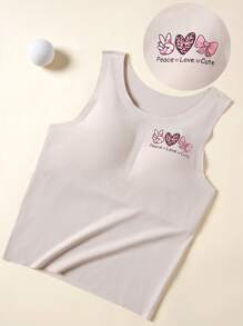 SHEIN Teens Girls' Seamless Printed Undershirt - Pink - View 1