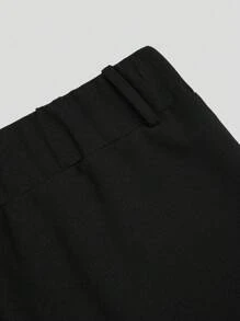 SHEIN PETITE 大码时尚休闲修身喇叭裤通勤裤，短款，夏季 - 黑色 - 查看 7