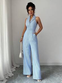 Elenzga Women's Sexy Striped Backless Halter Jumpsuit For Summer