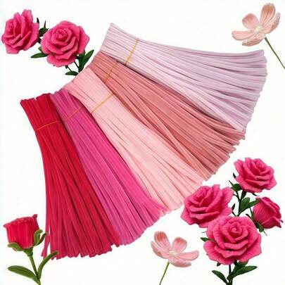 100 pièces Set de tiges en chenille bouffante DIY, nettoyants de pipe pour arrangements de bouquets de fleurs, bâtonnets moelleux pliables pour décoration Fête des Mères, remise des diplômes, mariage, anniversaire. Convient pour le printemps, l'été, l'assortiment de couleurs de fleurs, les fournitures de fête et la fabrication de cadeaux