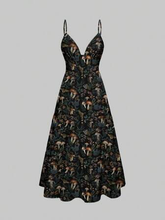 Goth Gothic Dunkelwald Pilz Stil Midi Kleid für Frauen
