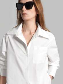 Ontre 休闲通勤纯色侧开衩长衬衫