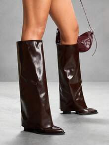 CUCCOO SZL Botas altas por la rodilla con tacón grueso y puntera fina para mujer, botas estilo montar sexy para señoras - Café integral - Ver 7