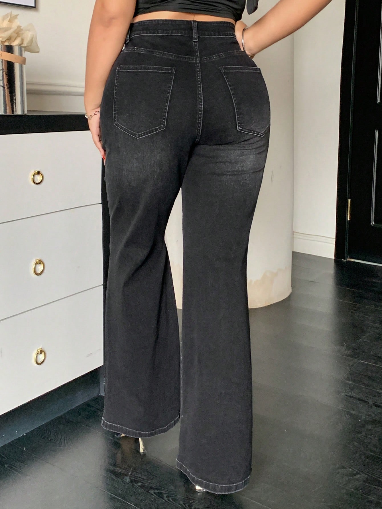 Dazy Plus سروال جينز ضيق مطاطي مشوه مغسول باللون ا...