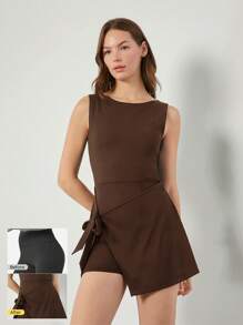 GLOWMODE FeatherFit™-Air 吸汗速干无袖前盖高领中长连衣裙低冲击日常休闲装可拆卸罩杯