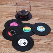SHEIN 6pcs/Set Colorful Retro Vinyl Record Disk Coasters For Drinks Vinyl Record Coaster Set Coffee Table Decor