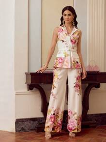 ZEYLAH Women's Floral Print Loose Elegant Wide Leg Pants, Spring/Summer - Multicolor - View 1