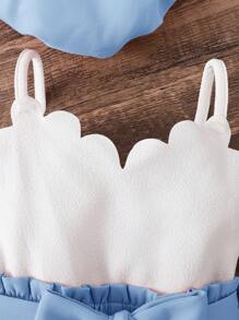 SHEIN 2pcs Baby Girl Knitted Solid Cardigan & Knitted Bib Pants Set With Bonnet - Blue and White - View 3