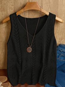 EMERY ROSE Atasan Sweater Rajut Kasual Motif Bunga Berongga Ukuran Plus untuk Wanita - Hitam - View 1