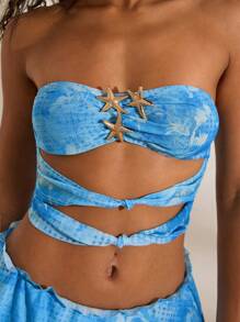 Opulessa 2 pièces/Set Top bandeau court tricoté et mini-jupe à taille basse pour femmes