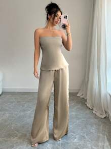 INAWLY Set de 2 piezas de top de tirantes y pantalones de unicolor casual para mujer, simple y de moda para uso diario