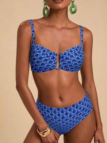 Travachic Conjunto de bikini con estampado floral, escote en V y aros para mujer, ideal para playa y resort