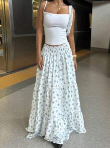 Muchica Women's Casual Vacation Floral Print Elastic Waist Ruffle Hem Skirt - Multicolor - View 4