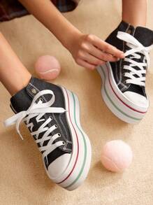 CUCCOO EASI Women's Thick Daily Casual High-Top Canvas Sneakers - Black - View 1