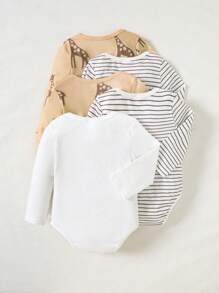SHEIN 5 piezas Bodys de manga larga de cuello redondo casuales para bebé niño