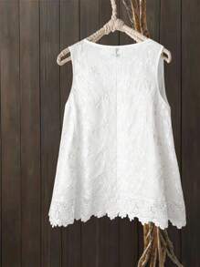 Linhara Plus Size Women Embroidery Sleeveless Round Neck Slim Camisole Top, Fashionable, Versatile, Suitable For Spring/Summer - White - View 2