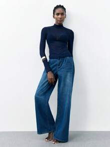 Maija 2026春夏藏蓝色修身长袖上衣，适合商务、休闲、日常通勤、优雅海滩度假、婚礼宾客、乡村音乐节、早午餐、机场等场合，90年代复古风，适合办公室穿着，圣帕特里克节、复活节、夏季派对、海滩度假等各种场合。 - 藏蓝色 - 查看 3