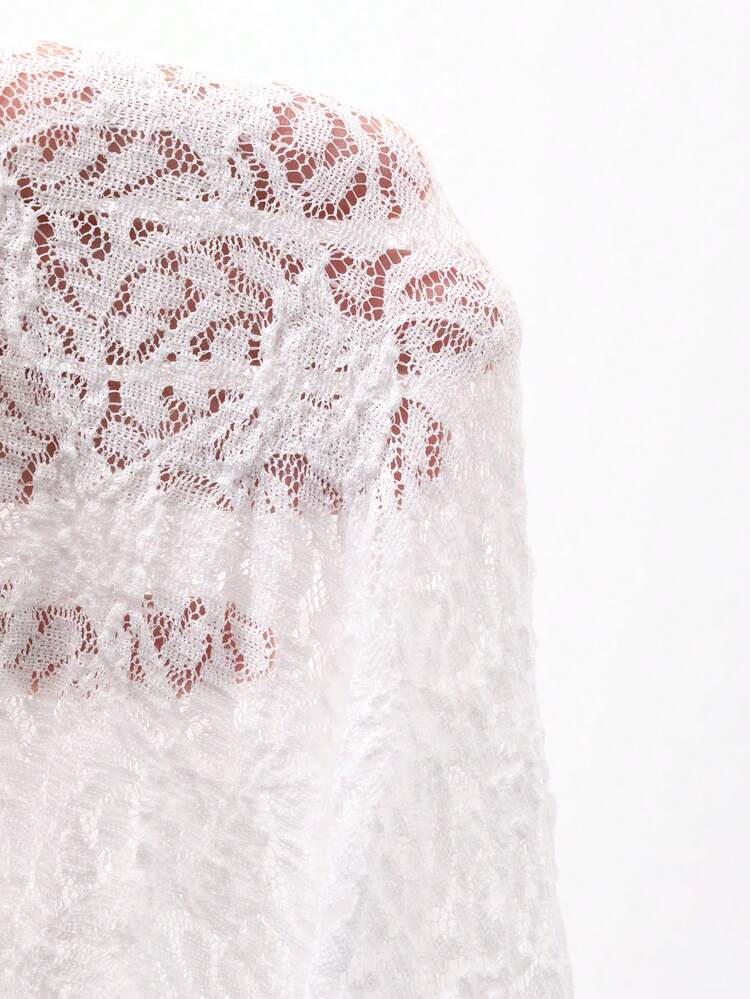 Dazy Plus Lace Sheer Long Sleeve Cut Off Tie Front Women Blouse