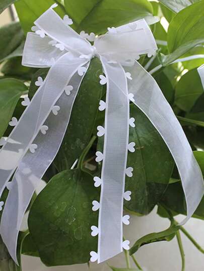 5pcs/10pcs/20pcs White Heart Satin Ribbon Bows With Streamers - Elegant Wedding Decor, Bridal Shower Party Favors, Car Rearview Mirror Charm, Floral Bouquet & Gift Wrapping Accent For Valentine's Day, Christmas, Banquets - Ready-To-Use Luxury Decor