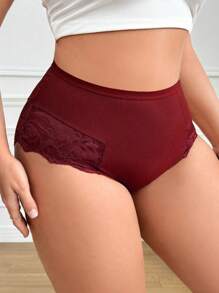 SHEIN 1 件大码女式蕾丝边比基尼内裤 - 玫瑰紅 - 查看 5