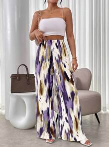 Franclia Quần ống rộng cạp cao in họa tiết Tie Dye thời trang - Màu vàng - Xem 3