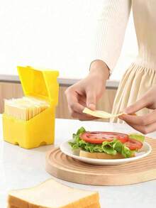 1 Piece Of Cheese Slice Storage Container With Flip Cover, Shaped Like A Plastic Butter Block, Cheese Slice Shaped Holder, Cheese Slice Freshness Box Refrigerator Storage Shelf Flip Cover, For Refrigerator Food, Kitchen, And Camping Supplies - Yellow - View 6