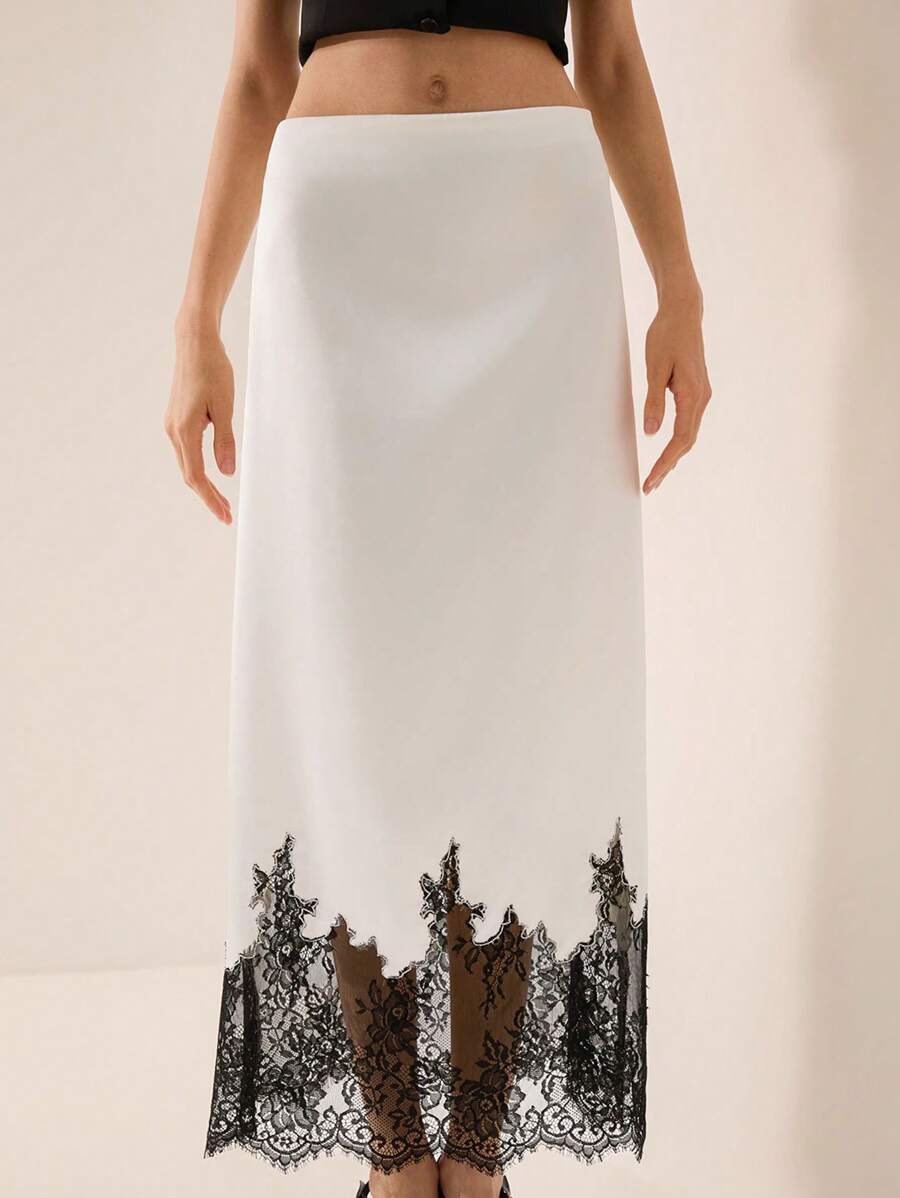 Aveloria Rosie Elegant French Design Embroidered Splice Bodycon Skirt, Luxury Minimalist Style For Women - White - View 1