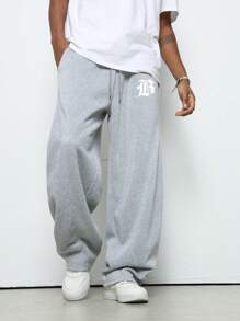 Manfinity Streetrush Men's Letter Print Drawstring Waist Pockets Loose Casual Sweatpants