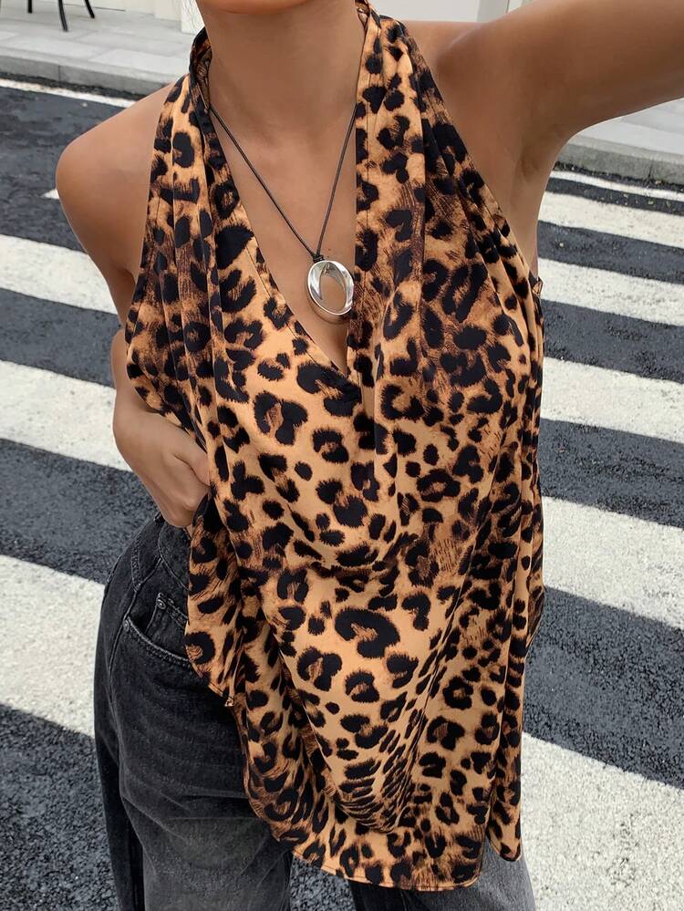 Women's Summer Leopard Print Spaghetti Strap A-Line Casual Sexy Camisole