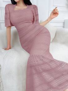 Feyla 女士优雅蕾丝钩针连衣裙，休闲风格 - 藕粉色 - 查看 6