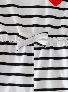 SHEIN Playful Pals Baby Girl Casual Striped Romper, Spring/Summer - Black and White - View 5