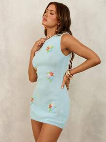 SHEIN Swim Women's Floral Embroidery Beach Cover Up For Summer Beach Vacation - Baby Blue - View 5